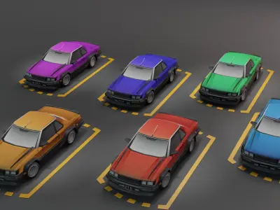 Retro 1970s Stylized Racing Car - Game-Ready  Car 3D Model Low-poly 3D model