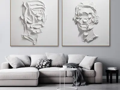 Plaster two square photo frames 09 Low-poly 3D model