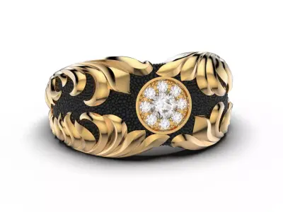 Gemstone signet ring Golden Ratio R58 all sizes 3D print model