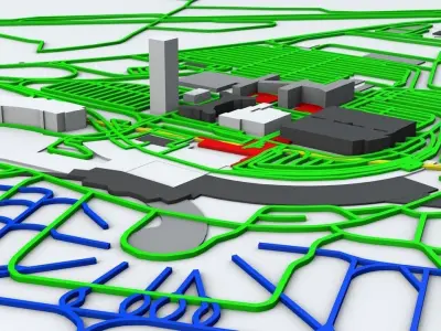 Vienna Schwechat VIE Airport Roads Buildings and Public Trans 3D model