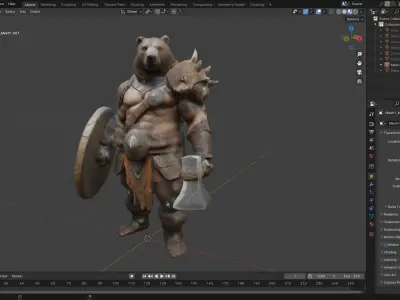 Epic Bear Warrior 3D Model  Fantasy Game-Ready Asset Low-poly 3D model