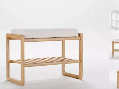 Grondin Coastal Style Solid Wood Shoe Bench 3D Model Low-poly 3D model