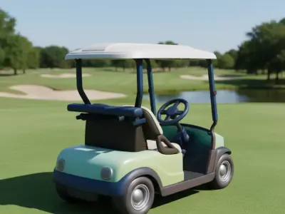 Golf Cart Classic 2-Seater Golf Buggy Lush Green Course Low-poly 3D model