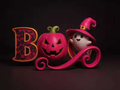 Halloween BOO Ghost Pumpkin Witch Hat Spooky Decor  3D print model