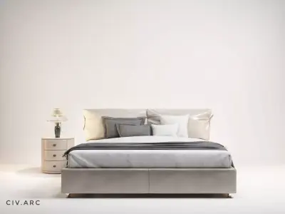 Minimalist grey bed design 3D model