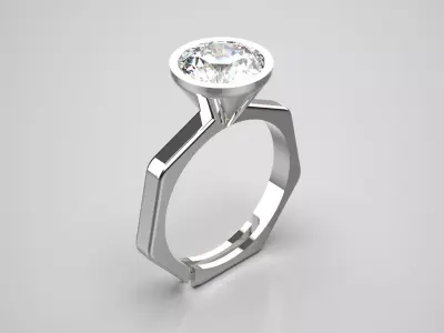 Minimalist hexagonal ring modern single gem ring model sr0055 3D print model