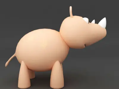 Rhino rigged toon 3d model  Low-poly 3D model