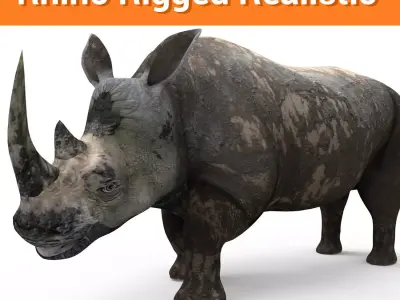 3D Dirty Rhino Model Rigged  game ready  Low-poly 3D model