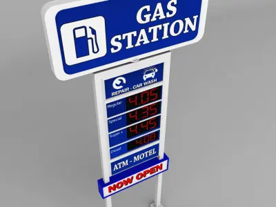 Gas station price sign totem low poly pack Low-poly 3D model