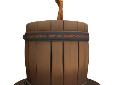 Wooden Well Bucket with Base Low-poly 3D model