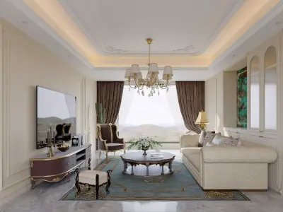 luxury living room dining room interior scenes 16 3D model purchase