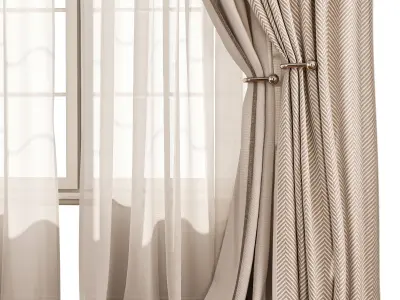 Herringbone Curtain with Sheer Layer 74 3D model
