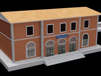Railway station Low-poly 3D model