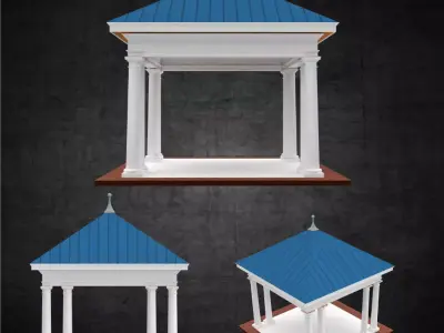 Pavilion free standing structure architectural hipped roof Low-poly 3D model