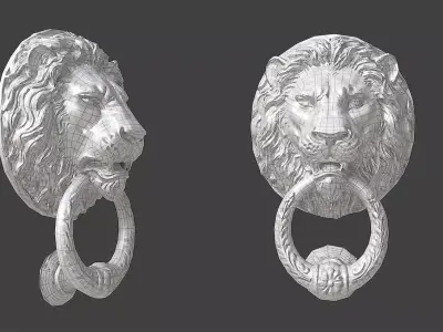 Lion Head Door Knocker   High Poly   Low Poly   PBR Low-poly 3D model