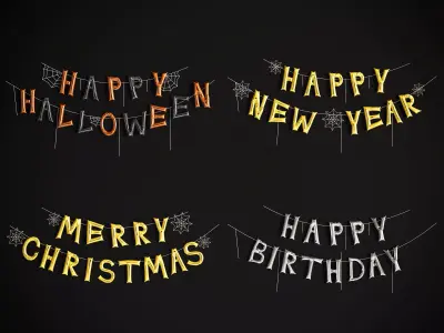 Balloons with festive inscriptions 3D model