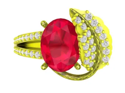 A6668 Oval Diamond Leaf Women Ring 3D Model 3D print model