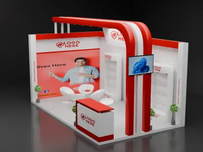 Compact 2 side open exhibition booth with curved fascia 3D model