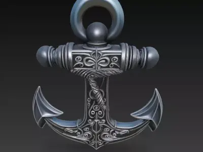 Ornamental Anchor 3D Model Stylized Nautical Sculpture Print 3D print model