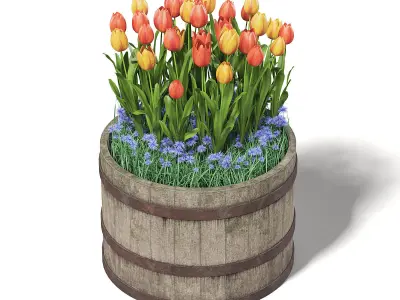 Barrel with Flowers 3D Model 3D model