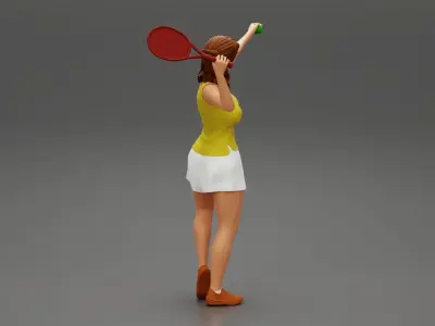 Woman playing tennis giving service throwing ball 3D print model