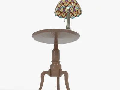 Old Living Room Set Leather Armchair Side Table Lamp Chandelier Low-poly 3D model