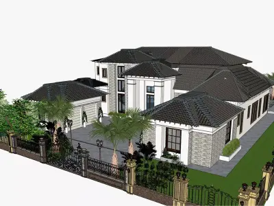 Two story double car garage 3D model