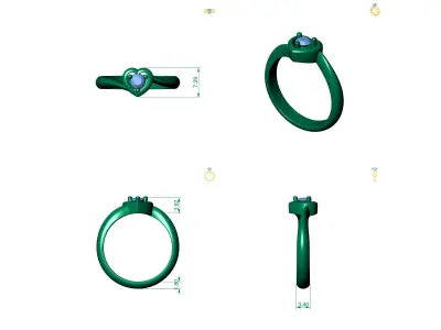 D-1443 sapphire heart ring 3D print model