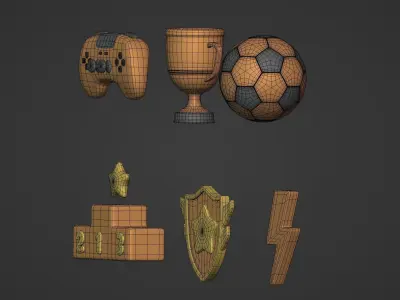 Cartoon Pack -- Video Game Controller - Trophy Cup - Soccer Ball Low-poly 3D model