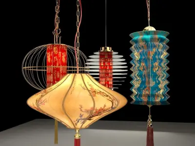 Chinese red lantern  Low-poly 3D model