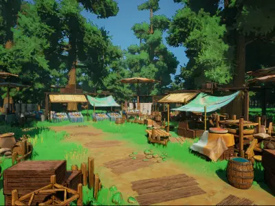 Stylized Asian Market Gameready 3D Model Pack