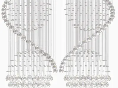 Pendant chandelier with round crystal raindrop 3D model