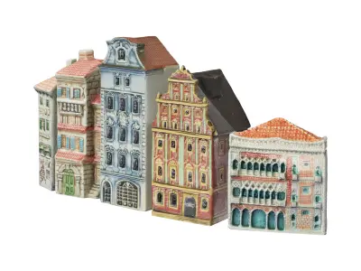 Decorative set of houses on the shelf 3D model