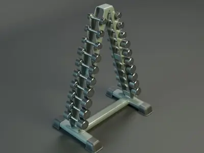 Chrome Dumbbells Rack PBR Low-poly 3D model