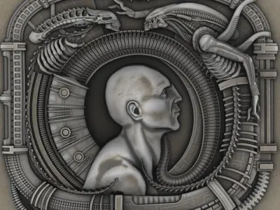 bas-relief Engineer and Aliens 3D print model