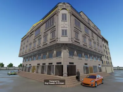 building with car Low-poly 3D model