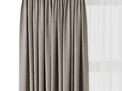 Curtain with rod 17 brown patterned curtain HBH Low-poly 3D model