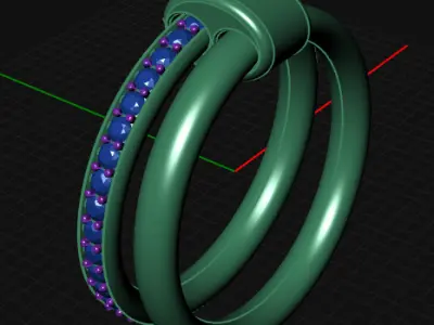 Pomellato Double Band Gold Ring with Diamond Pave 3D print model