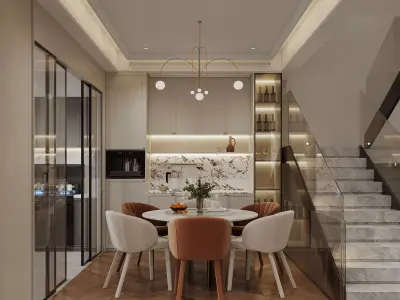 Eclectic living and dining room interior 3D model