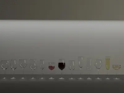 Wine glasses - 15 common types  Free low-poly 3D model