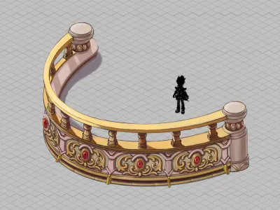 Game Stairs - Stone Railing 051 3D model