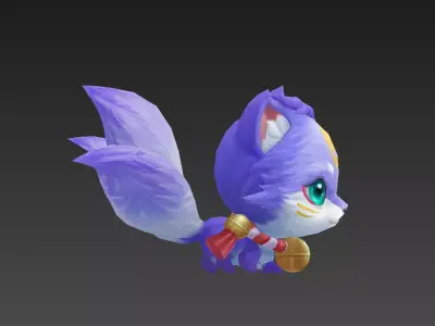 Snow fox has 3 tails Low-poly 3D model