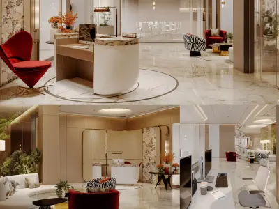 Modern light luxury office  front desk  lobby  meeting room 3D model