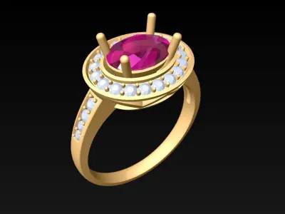 Oval stone ring - Womens  Rings -  N717455 3D print model