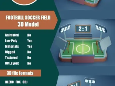 Football Soccer Field Low Poly Low-poly 3D model