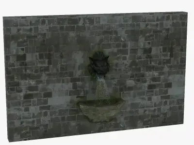 Stone Wall with Tiger Head Fountain 3D model