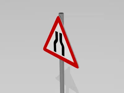 Road narrows sign 3D model