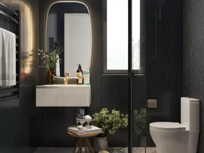 Realistic Modern Dark Bathroom Interior Scene 3D model