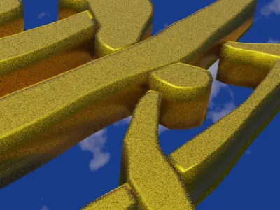 Golden Chinese text in dirty rough surface Low-poly 3D model