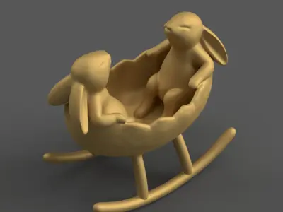 Bunny Rocking Cradle Cute Easter 3D Model for Decoration 3D print model